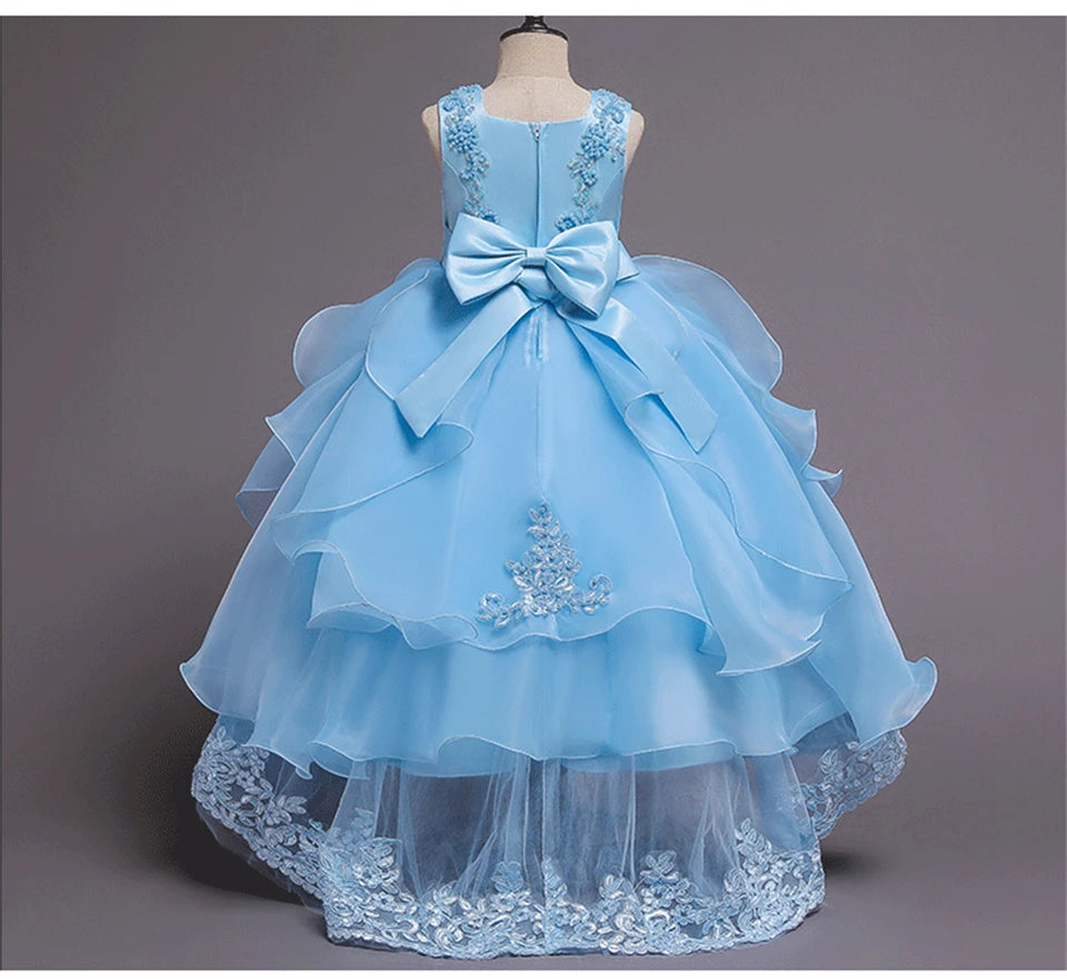 Formal Occasion Girls Floor Length with Train Wedding Evening Cocktail Dresses Children's Stage Show Bridesmaid Graduation Dress