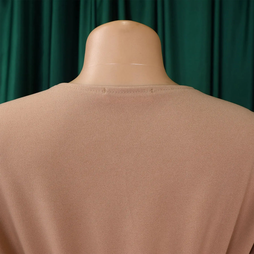 Summer New V-neck Elegant Solid Color Pleated Dress Fashionable Casual Knee-Length Women's Dress