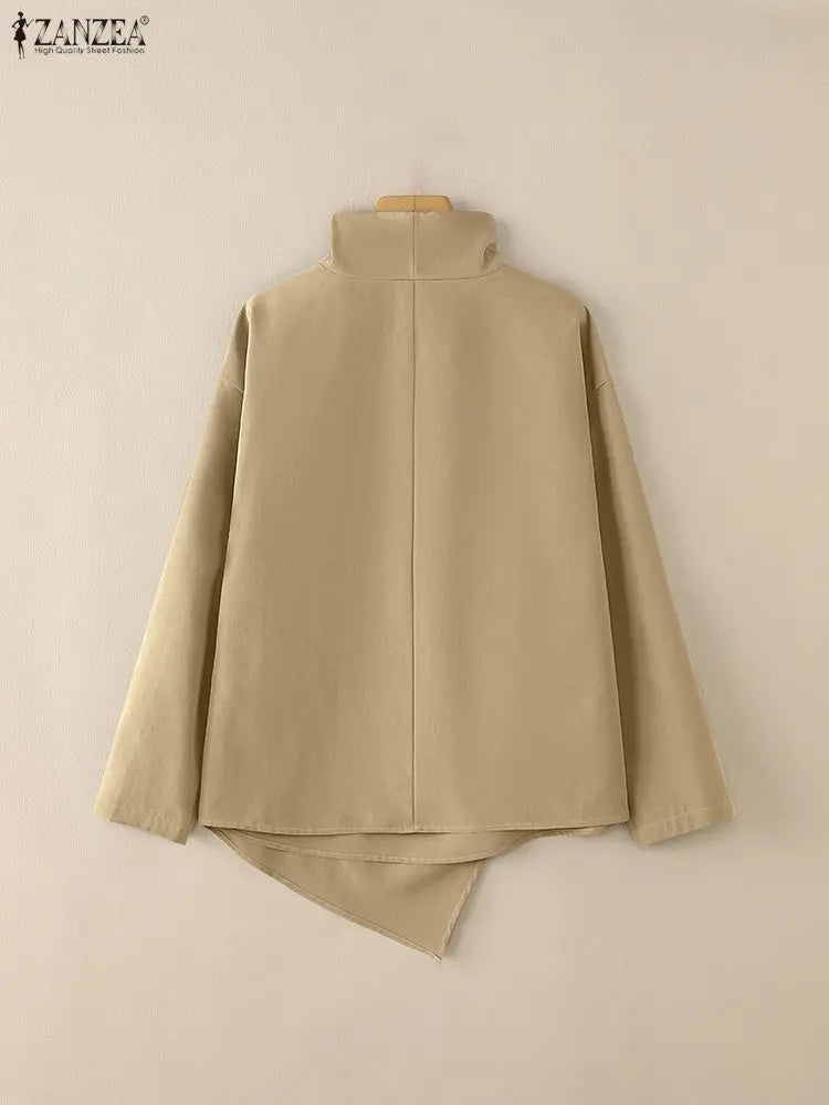 2025 Stylish Long Sleeve Office Blouses ZANZEA Women Autumn Turtleneck Tops Elegant Solid Shirt Irregular Blusas Female Mujer