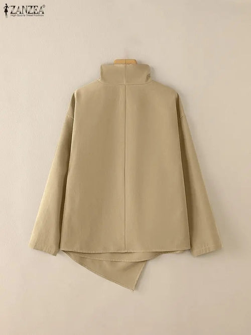 2025 Stylish Long Sleeve Office Blouses ZANZEA Women Autumn Turtleneck Tops Elegant Solid Shirt Irregular Blusas Female Mujer