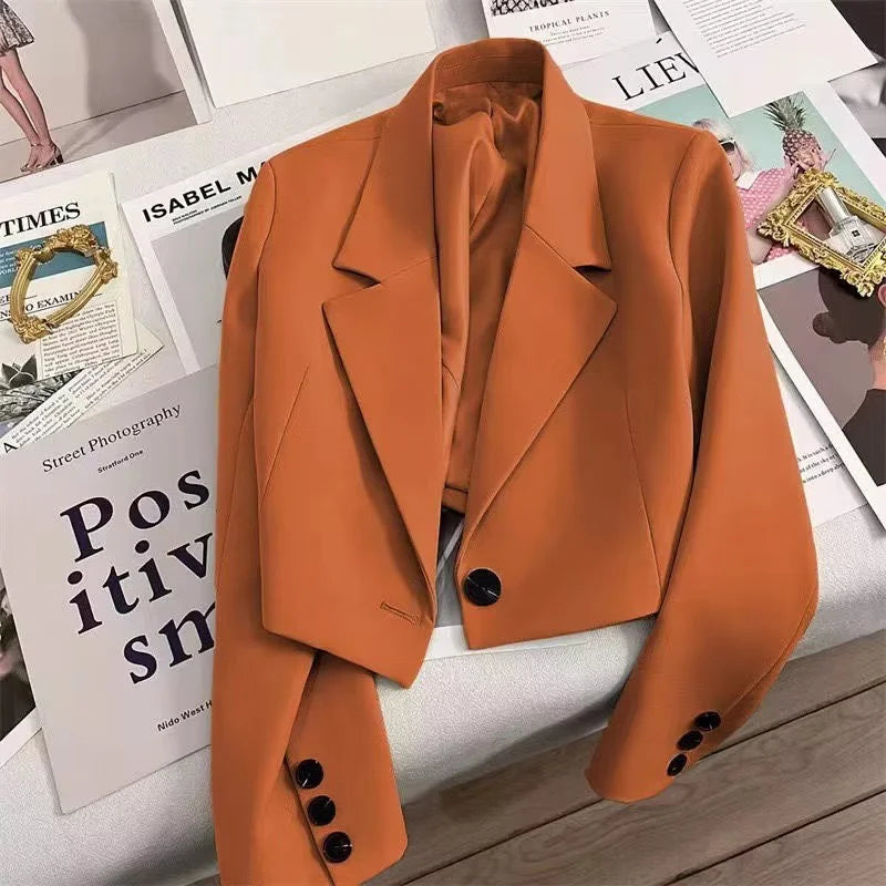 Short Fashion Women Blazers Casual Elegant Female Suits Jacket Tops Spring Autumn Solid Long Sleeve Office Lady Blazer Coat Tops