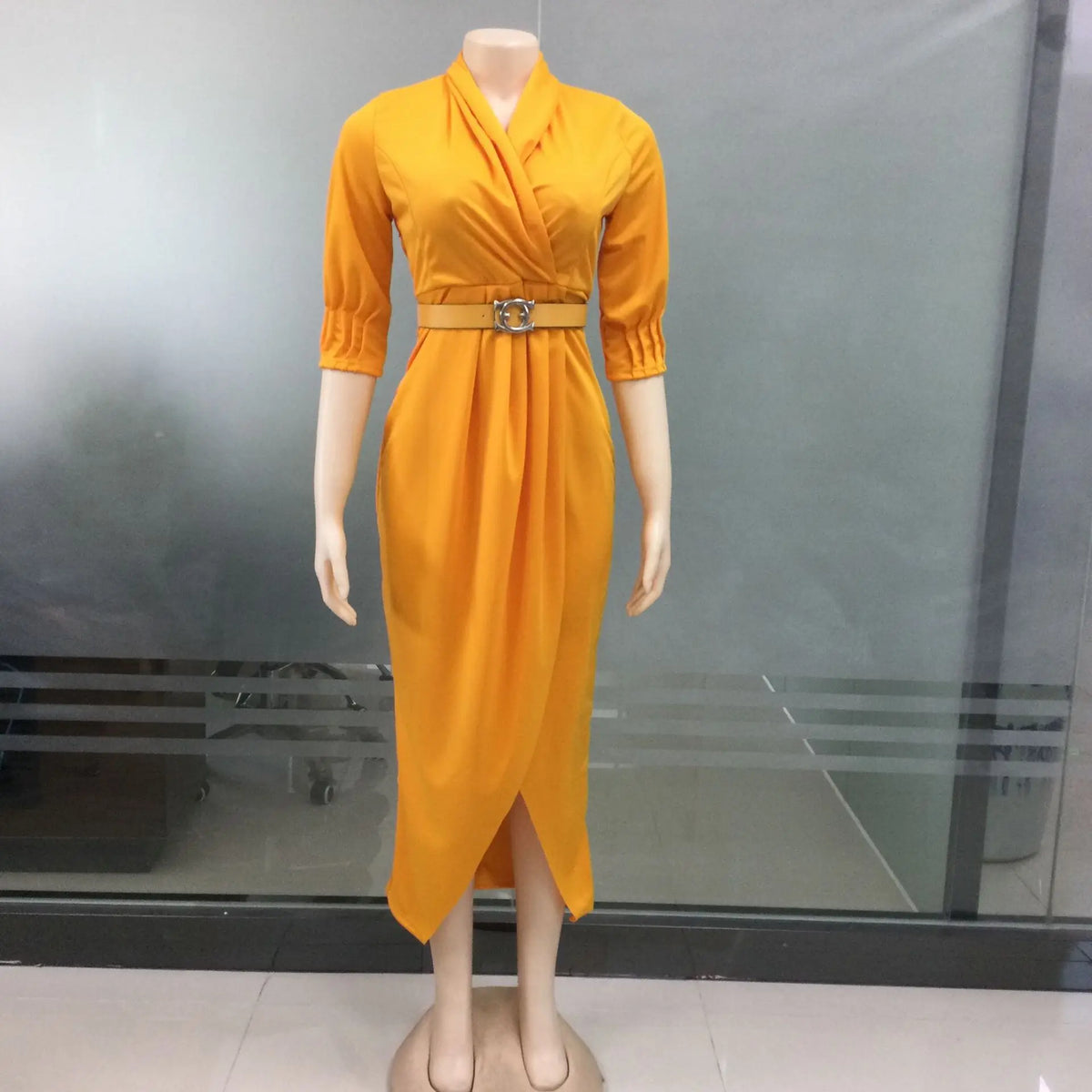 2024Elegant Office Ladies Dresses Women Fall Clothes Plus Size Long Sleeve Slim 3XL Dresses With Belt