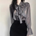 Summer Korean Chiffon Blouse Office Lady Autumn Fashion Tops Sweet Bow Shirts Women Casual Long Sleeve Blouses Blusas 13864