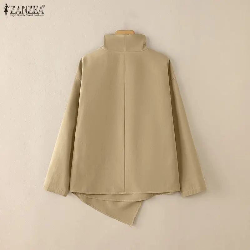 2025 Stylish Long Sleeve Office Blouses ZANZEA Women Autumn Turtleneck Tops Elegant Solid Shirt Irregular Blusas Female Mujer