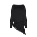 Women's T-Shirts Spring Autumn Fashion Lace Hem T Shirts for Women Asymmetry Streetwear Long Sleeve Slim Casual Tops