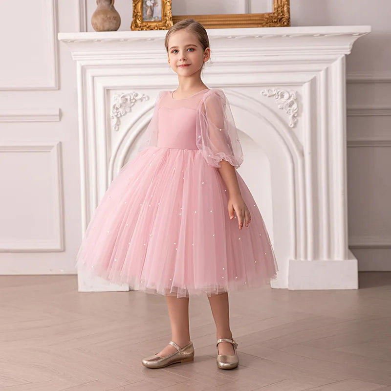 Flower Girl Dress for Birthday Party New Formal Gowns for 3-8 Years Children White Princess Dresses For Wedding Ceremony