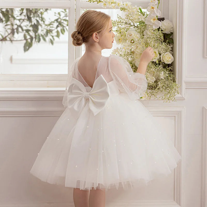 Flower Girl Dress for Birthday Party New Formal Gowns for 3-8 Years Children White Princess Dresses For Wedding Ceremony