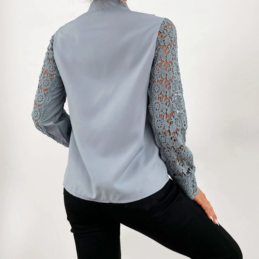 Women's Blouses White Office Spring Casual Button V-neck Long Sleeve Elegant Hook Flower Hollow Shirt For Female