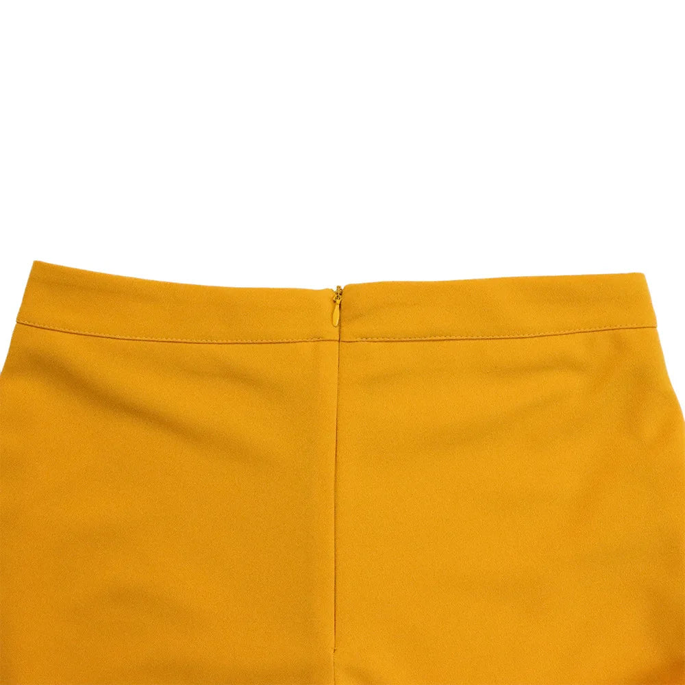 Women Shiny Yellow Capris Pants High Waist Trousers Office Work Lady Full Length Summer Bottoms Capris 2023 Spring Summer