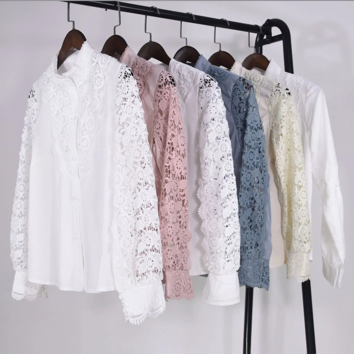 Women's Blouses White Office Spring Casual Button V-neck Long Sleeve Elegant Hook Flower Hollow Shirt For Female