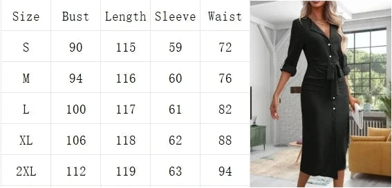 Office Lady V-neck Solid Color Shirts Style Dress Women's Long Sleeved Button Lace Up Dress Elegant Autumn Spring Dresses