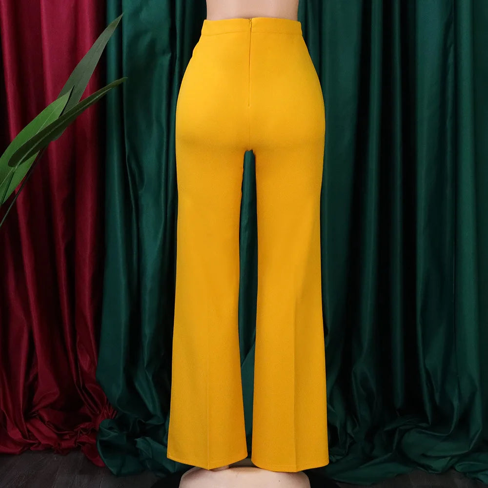 Women Shiny Yellow Capris Pants High Waist Trousers Office Work Lady Full Length Summer Bottoms Capris 2023 Spring Summer