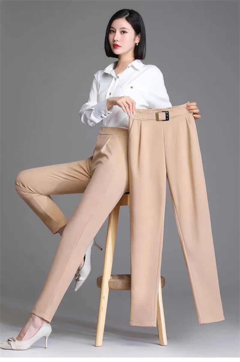New Spring Summer Women High Waist Solid Elegant Ankle-Length Pants Office Ladies Skinny Chic Trousers Female Casual Haren Pants