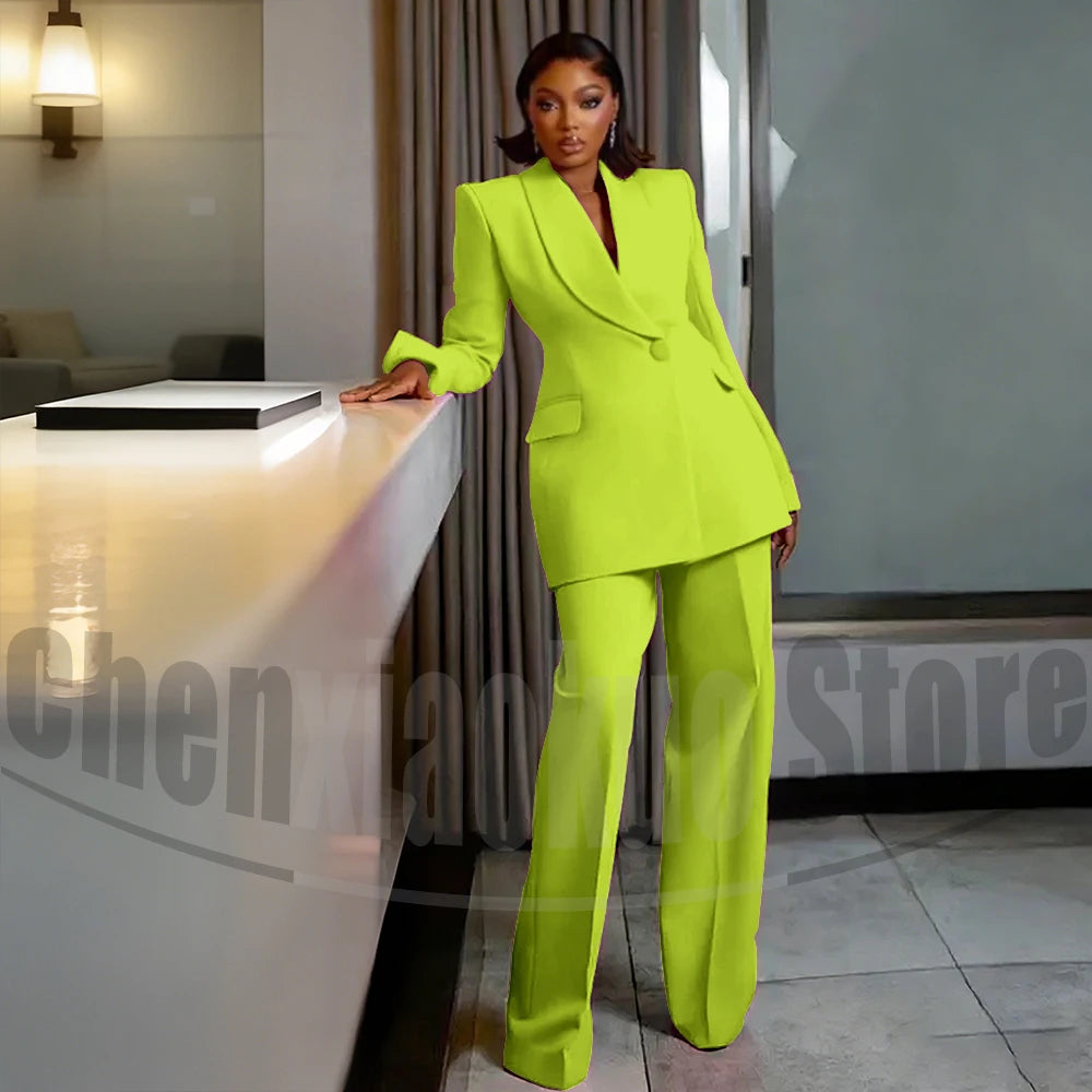 Women's One Button Suit Fashion Shawl Lapel Tailored Wear Party Evening Wedding High Quality Fashion Pants Sets Two Piece
