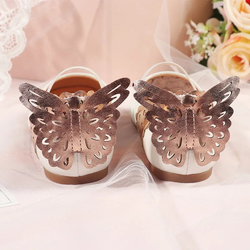 Girls' Leather Shoes 2023 Spring Soft Bottom Butterfly Student Princess Shoes Fashion Slip-on Casual Flats Dancing Shoes 25-30