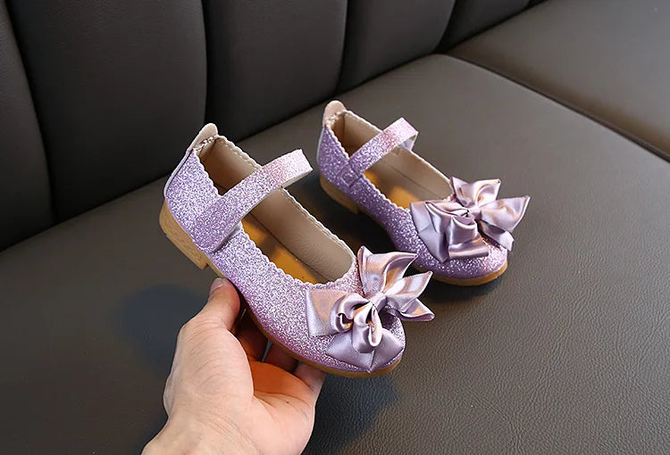Girls Shoes Fashion Sequin Kids Princess Shoe Bow Shallow Single Shoe Soft Sole Children Flats Toddler Party Wedding Shoes Туфли