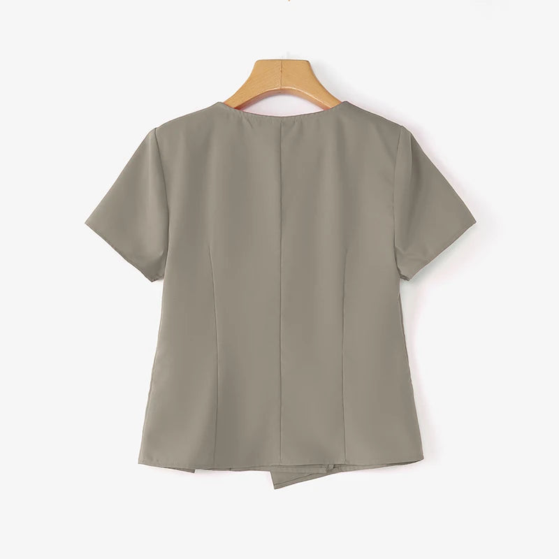 ZANZEA Fashion Shirts Women Elegant Office Tops Casual Short Sleeve Blusas Oversized V Neck Tunic 2025 Solid Color Pullover