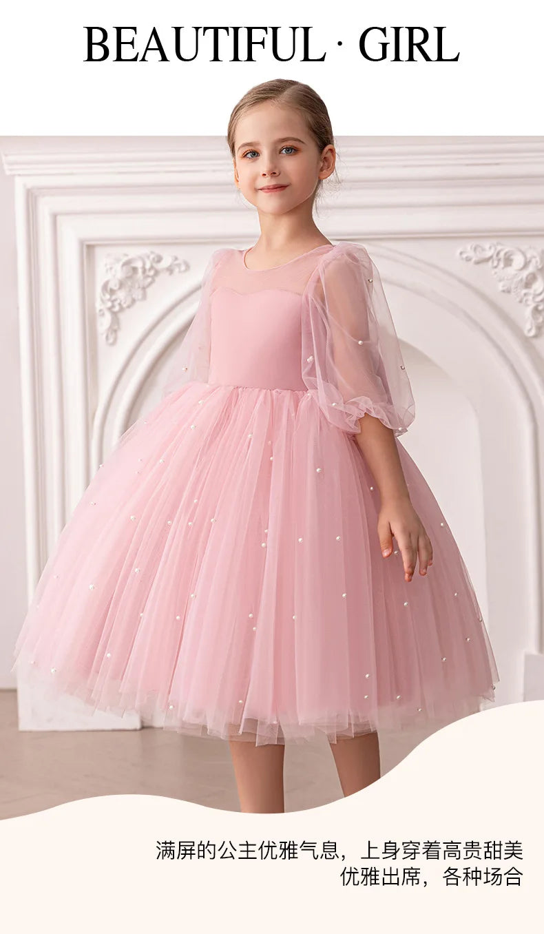 Flower Girl Dress for Birthday Party New Formal Gowns for 3-8 Years Children White Princess Dresses For Wedding Ceremony