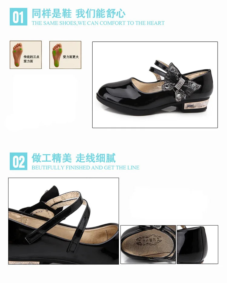 Girls' Shoes Child Shoes Girl Leather Shoe Soft Soled Princess Shoes Bow Mary Jane Shoe Girls Party Dress Wedding School Shoe