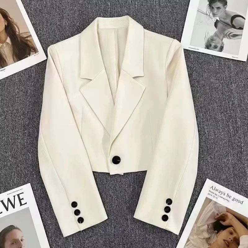Short Fashion Women Blazers Casual Elegant Female Suits Jacket Tops Spring Autumn Solid Long Sleeve Office Lady Blazer Coat Tops