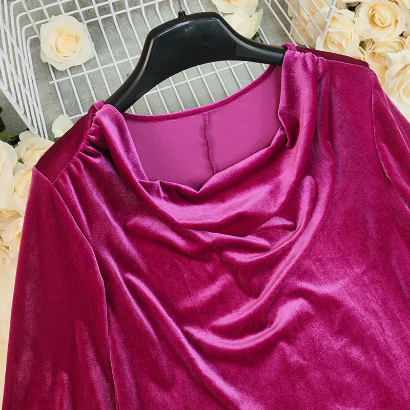 2026 Women T Shirts Tops Pleated Tees Solid V Neck Long Sleeve Slight Stretch Loose Fit Elegant Casual Office Lady Autumn Winter