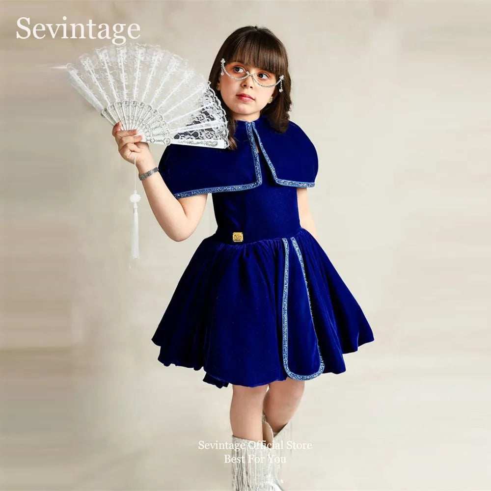 Sevintage Luxury Velvet Flower Girl Dresses A-Line With Jacket Dubai Birthday Dresses For Girls Formal Party Gowns  Customized