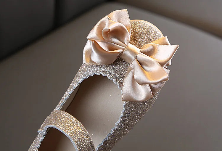 Girls Shoes Fashion Sequin Kids Princess Shoe Bow Shallow Single Shoe Soft Sole Children Flats Toddler Party Wedding Shoes Туфли