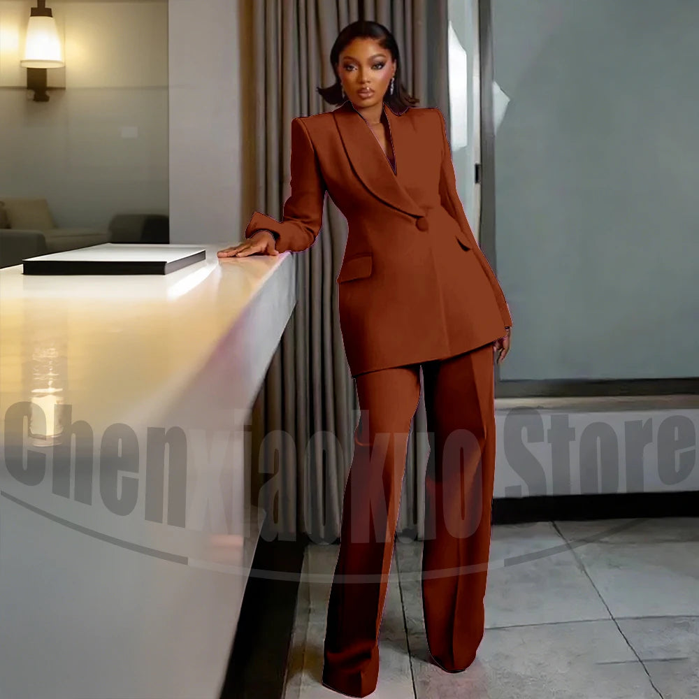 Women's One Button Suit Fashion Shawl Lapel Tailored Wear Party Evening Wedding High Quality Fashion Pants Sets Two Piece