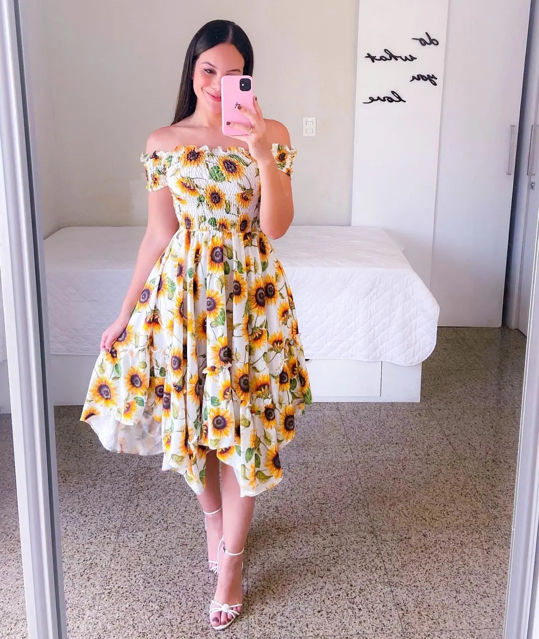 Women's Floral Print Dress, Butterfly Pink, Short Sleeve, Flower Slash Neck, Sexy Boho Elegant Casual Dresses, Summer, 2025