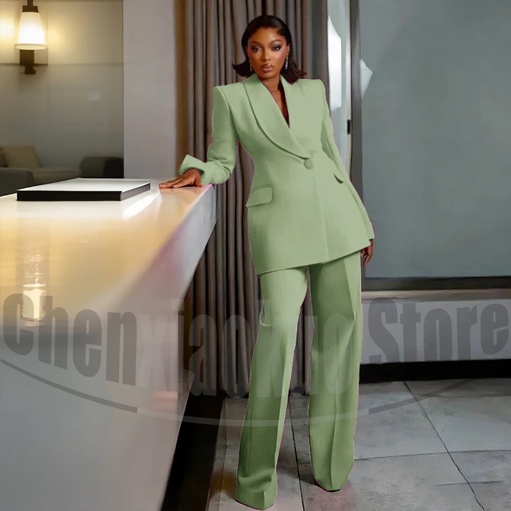 Women's One Button Suit Fashion Shawl Lapel Tailored Wear Party Evening Wedding High Quality Fashion Pants Sets Two Piece