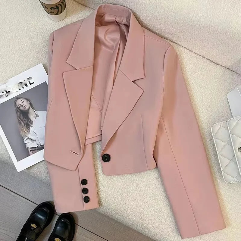 Short Fashion Women Blazers Casual Elegant Female Suits Jacket Tops Spring Autumn Solid Long Sleeve Office Lady Blazer Coat Tops