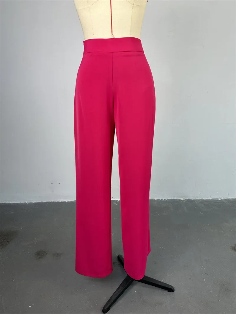 Women Wide Leg Pant Sets Two Piece Set Black Shirt Top & Cuffed Pants Set Suit Loose O Neck High Waist Elegant Trousers Suits