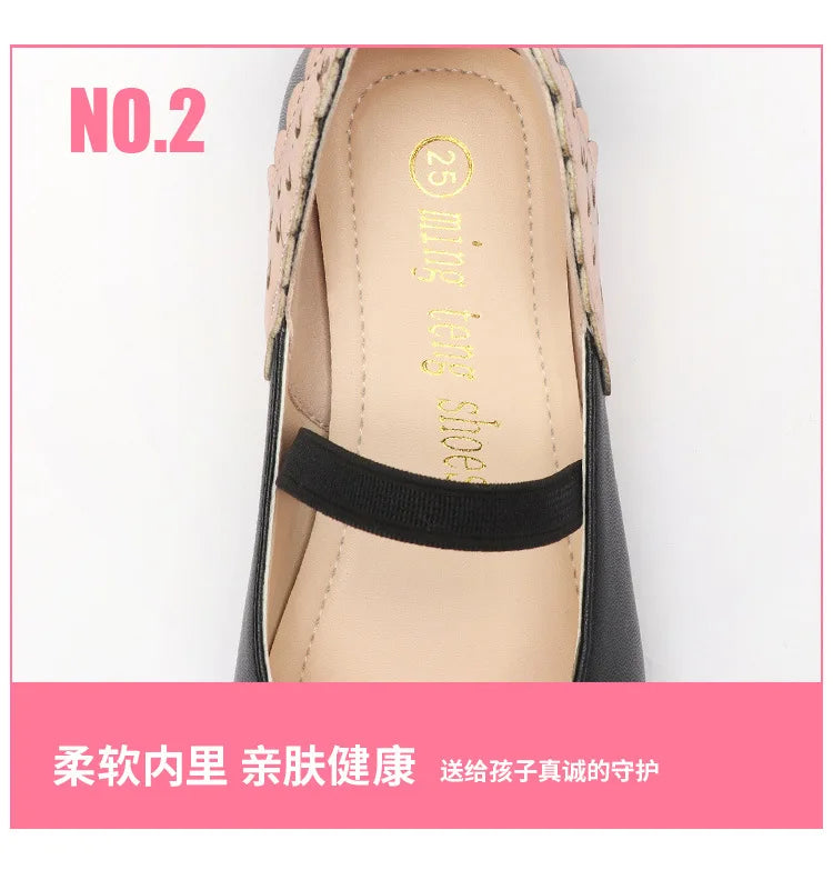 Girls' Leather Shoes 2023 Spring Soft Bottom Butterfly Student Princess Shoes Fashion Slip-on Casual Flats Dancing Shoes 25-30