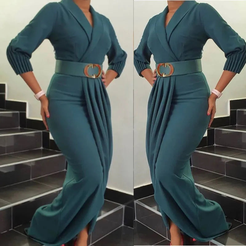 2024Elegant Office Ladies Dresses Women Fall Clothes Plus Size Long Sleeve Slim 3XL Dresses With Belt