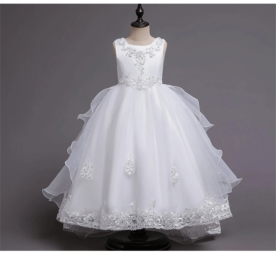 Formal Occasion Girls Floor Length with Train Wedding Evening Cocktail Dresses Children's Stage Show Bridesmaid Graduation Dress