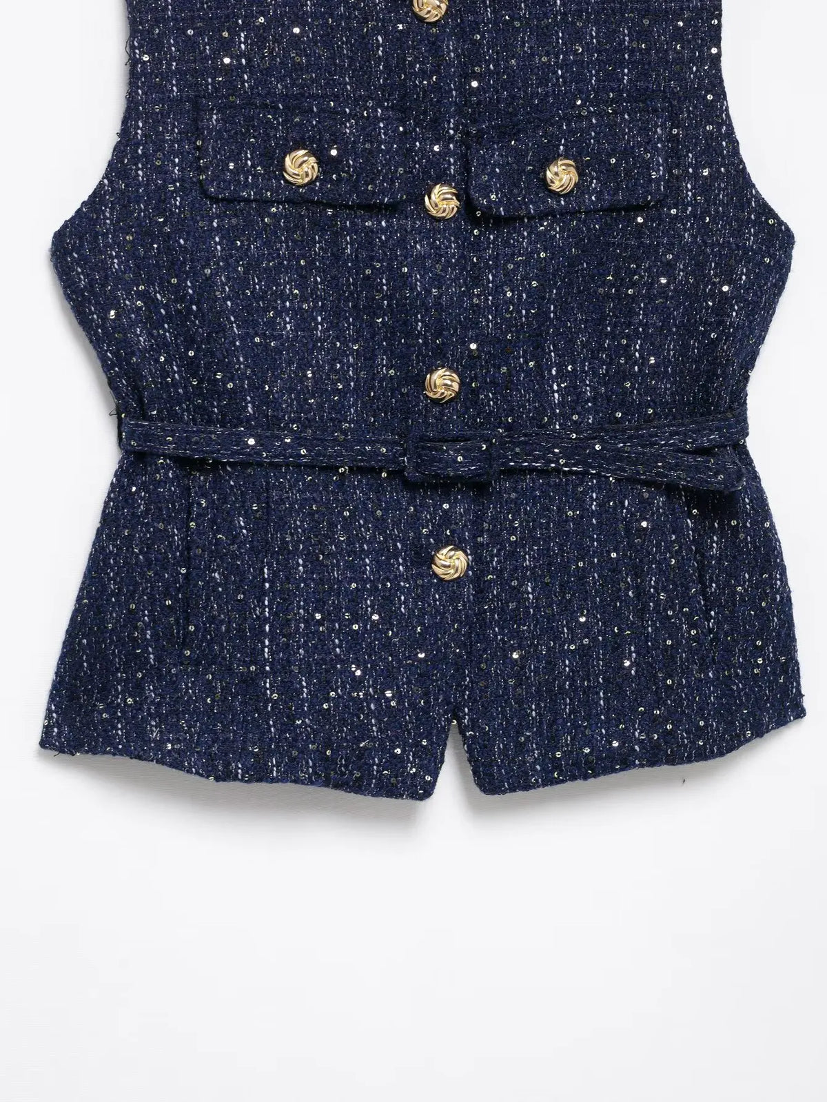 HH Women Fashion Tweed Belt Waistcoat O Neck Single Breasted Sleeveless Vests Spring Summer Office Lady Outerwear Chic Tops