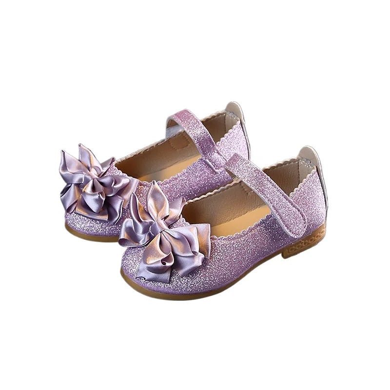 Girls Shoes Fashion Sequin Kids Princess Shoe Bow Shallow Single Shoe Soft Sole Children Flats Toddler Party Wedding Shoes Туфли