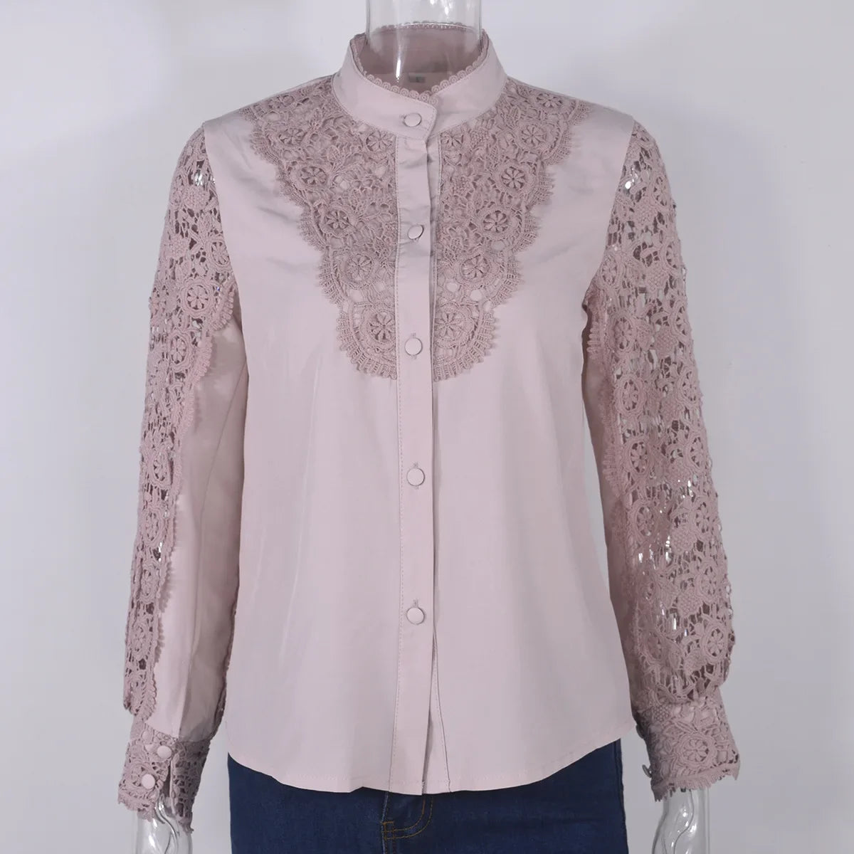 Women's Blouses White Office Spring Casual Button V-neck Long Sleeve Elegant Hook Flower Hollow Shirt For Female