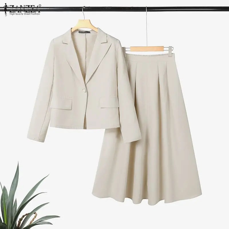 ZANZEA Spring Outfits Women 2026 Elegant Long Sleeve Blazer Dress Suit Office 2 Piece Sets Fashion Work OL Tracksuit Oversize