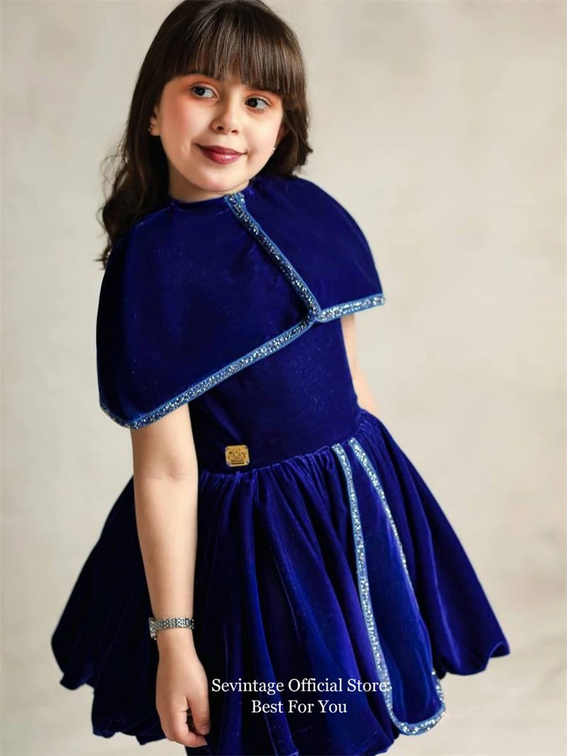 Sevintage Luxury Velvet Flower Girl Dresses A-Line With Jacket Dubai Birthday Dresses For Girls Formal Party Gowns  Customized