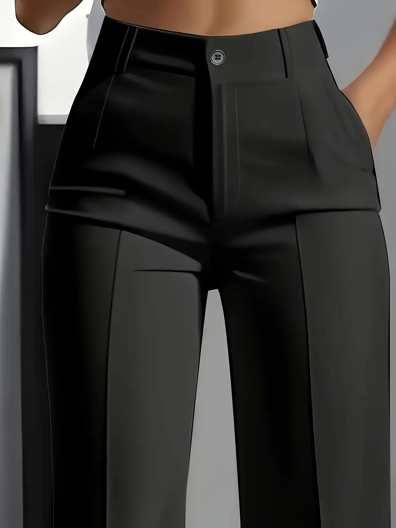 Women's High Waist Dress Pants - Flowy Straight Leg Trousers, Minimalist Office Tailored Pants