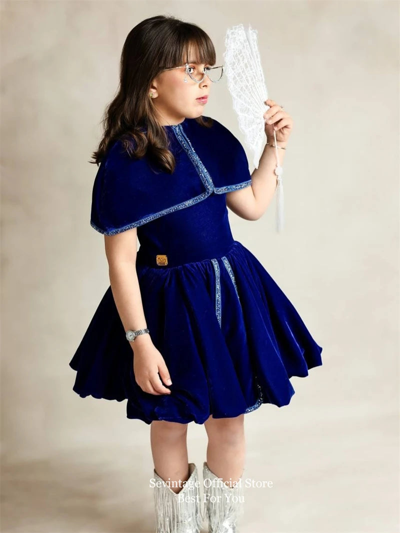 Sevintage Luxury Velvet Flower Girl Dresses A-Line With Jacket Dubai Birthday Dresses For Girls Formal Party Gowns  Customized