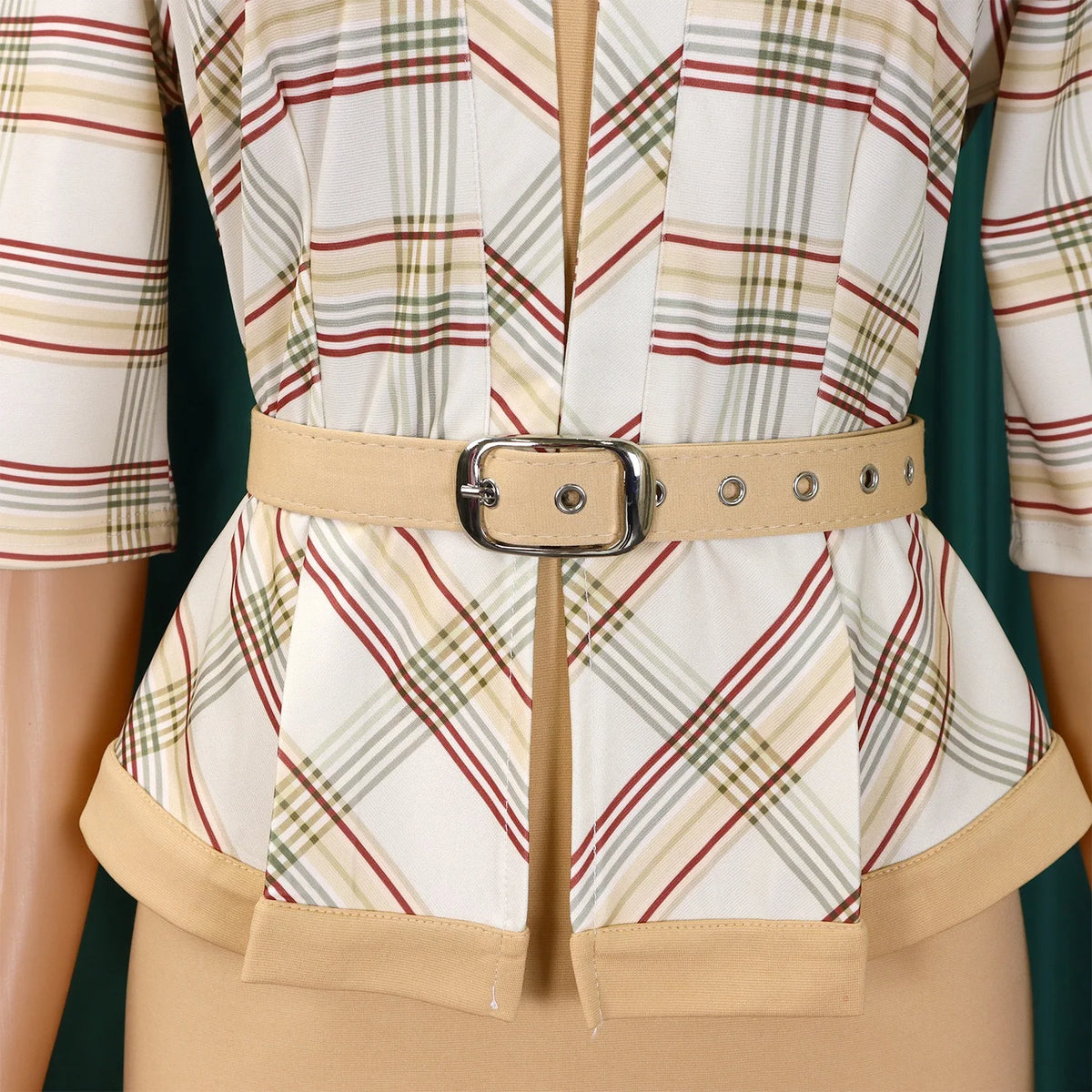 Elegant Office Ladies Dresses for Women O Neck Half Sleeve Plaid Patchwork Sheath Package Hips Female Business Work Wear Dress