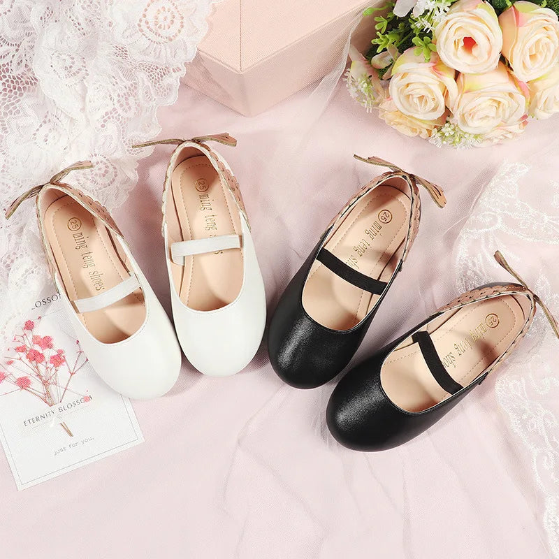 Girls' Leather Shoes 2023 Spring Soft Bottom Butterfly Student Princess Shoes Fashion Slip-on Casual Flats Dancing Shoes 25-30