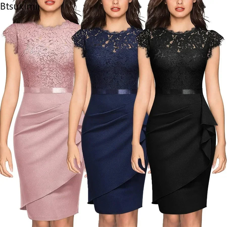 2026 Women's Elegant Lace Evening Wedding Party Dress Sexy Office Ladies Bodycon Dresses Fashion Birthday Club Vestidos Female