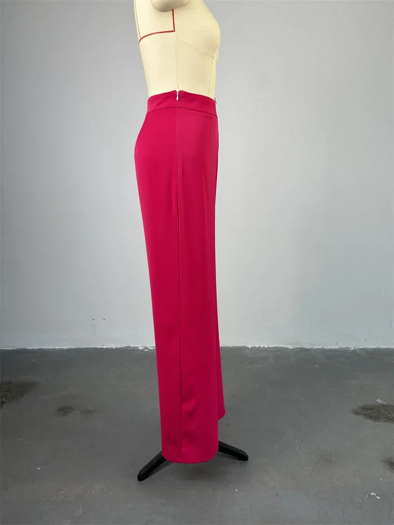 Women Wide Leg Pant Sets Two Piece Set Black Shirt Top & Cuffed Pants Set Suit Loose O Neck High Waist Elegant Trousers Suits