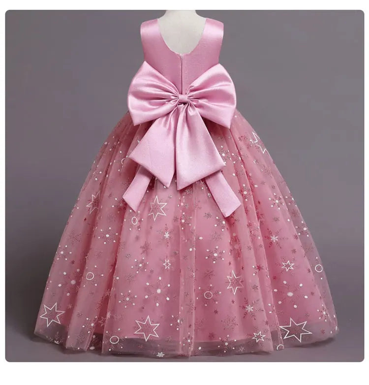 Fashion Bow Flower Girl Dresses Mesh Lace Sleeveless Girls Dresses for Party and Wedding Summer Girls Party Dresses 3-12 Years