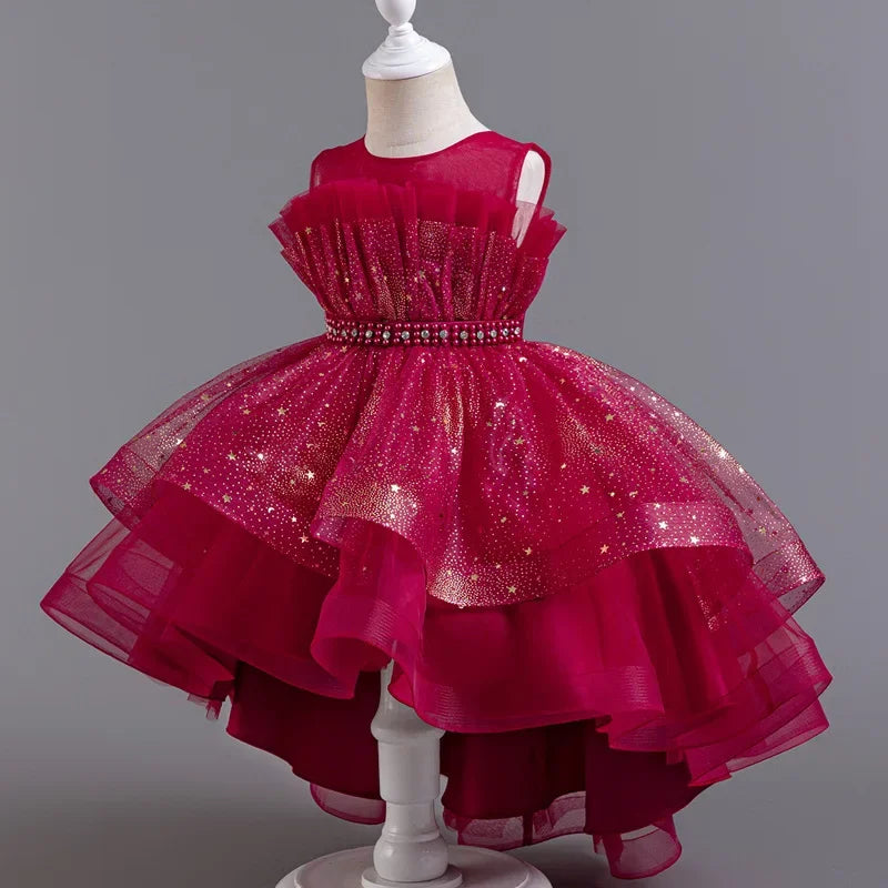 Lace Mesh Sleeveless Party Dress for Kids Girl Fashion Solid Color Girls Party Dresses Summer Evening Dresses 3-12 Years