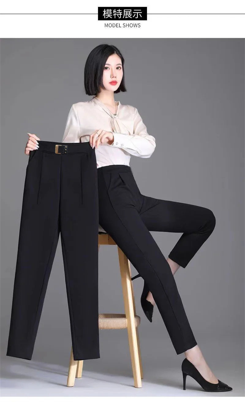 New Spring Summer Women High Waist Solid Elegant Ankle-Length Pants Office Ladies Skinny Chic Trousers Female Casual Haren Pants