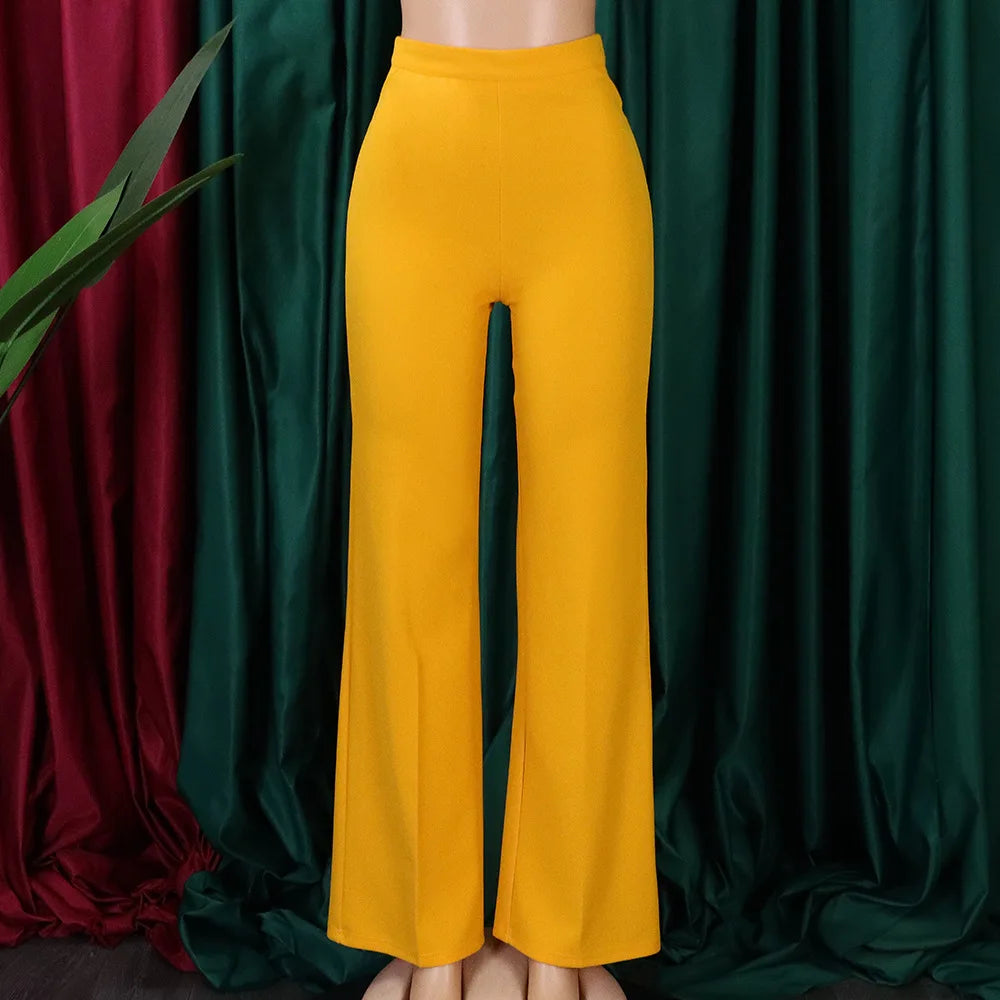 Women Shiny Yellow Capris Pants High Waist Trousers Office Work Lady Full Length Summer Bottoms Capris 2023 Spring Summer